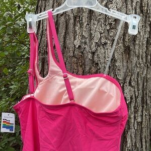 NWT TIME AND TRU Double Strap over One Shoulder Pink Tankini Top Swimsuit S 4-6